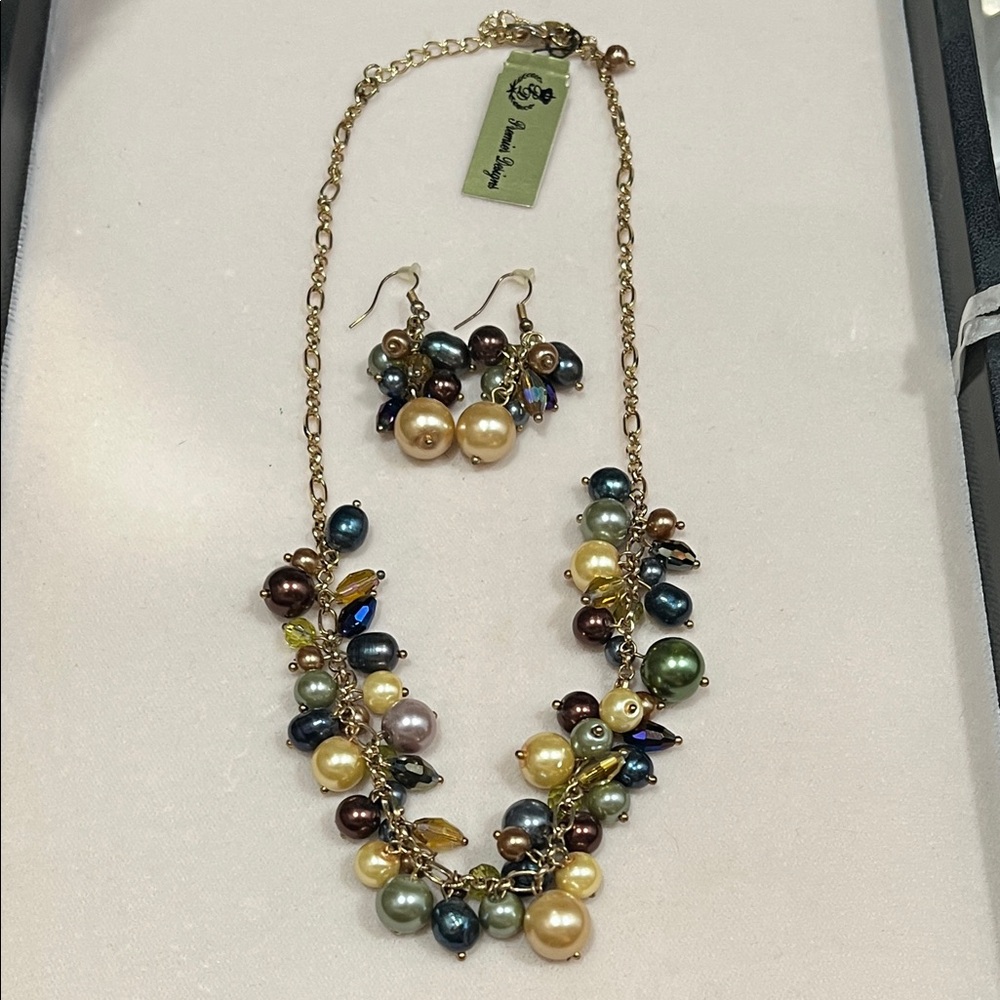 Premier Designs Multicolor Pearl Necklace and Earring Set